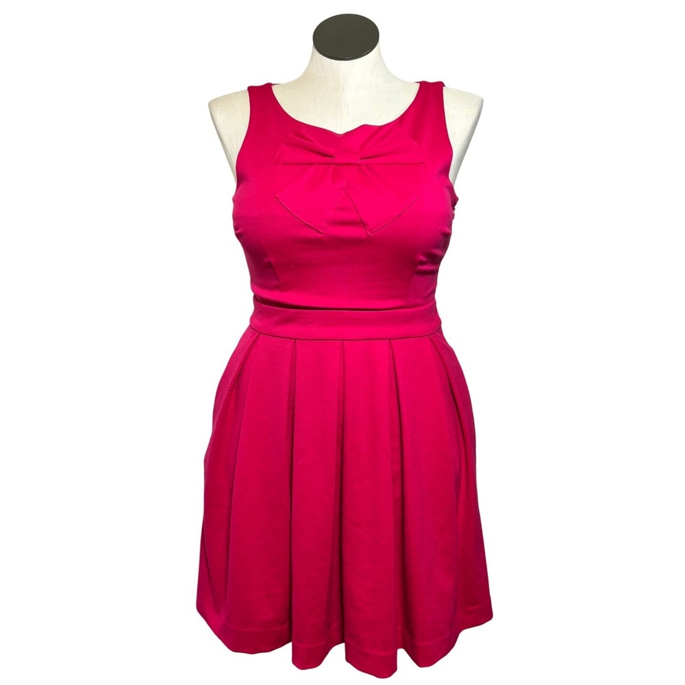 LC Lauren Conrad Hot Pink Bow Front Fit & Flare Dress Womens Size 10 Fuchsia